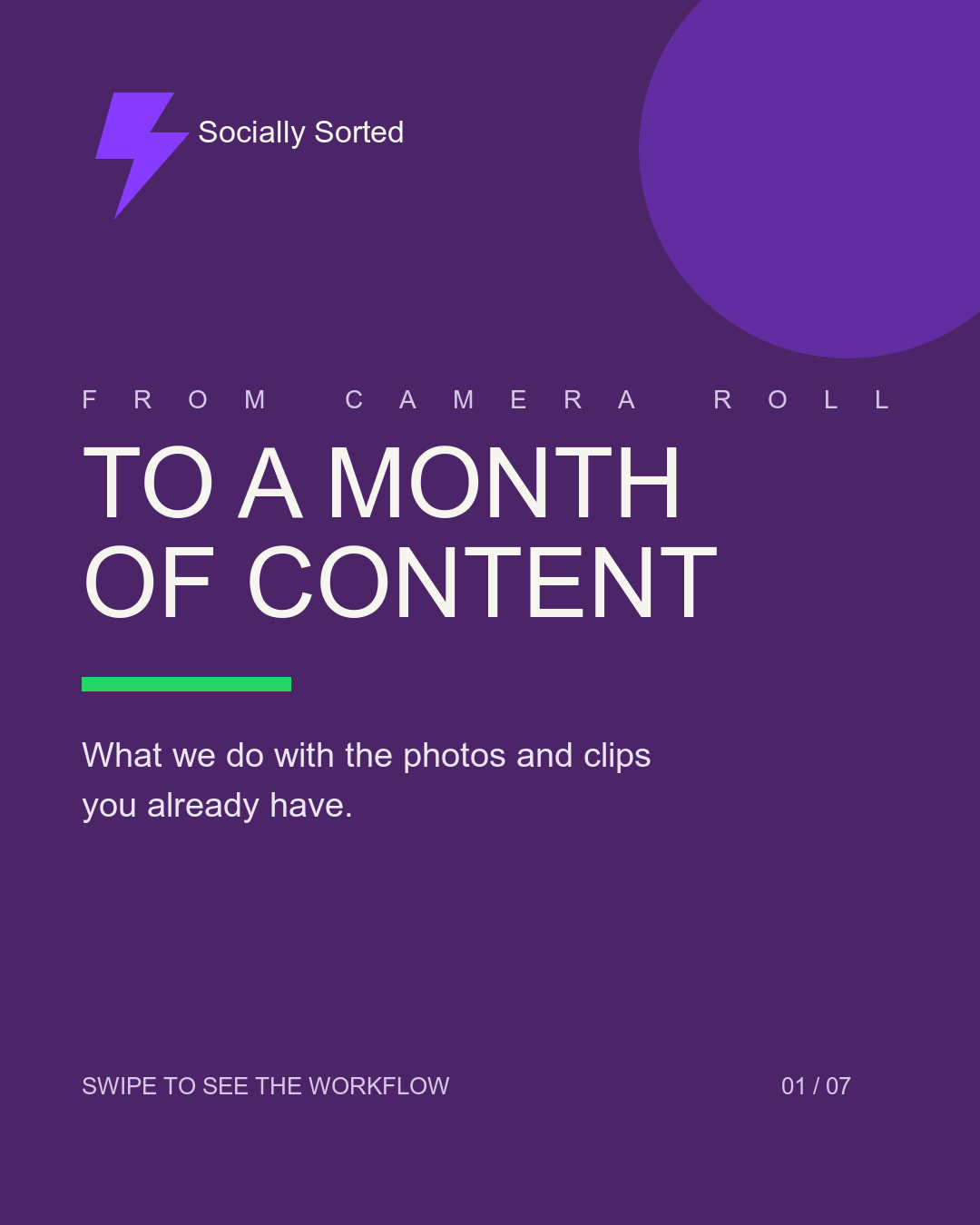 Socially Sorted carousel cover: From camera roll to a month of content